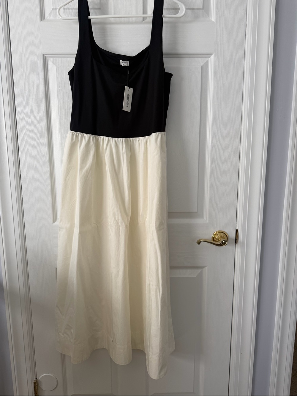 Black & Cream Sleeveless Midi Dress - Classic Two-Tone